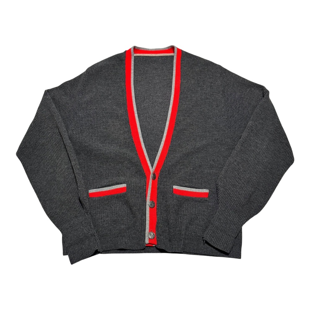 Vintage 60s 70s True Vintage Gray/Red Button Cardigan Sweater Women's Medium